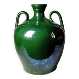 Large vintage oil jar from the 50s-60s, green terracotta, Portugal