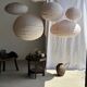 Average suspension in rattan and natural linen, round Japanese style, pink D40.