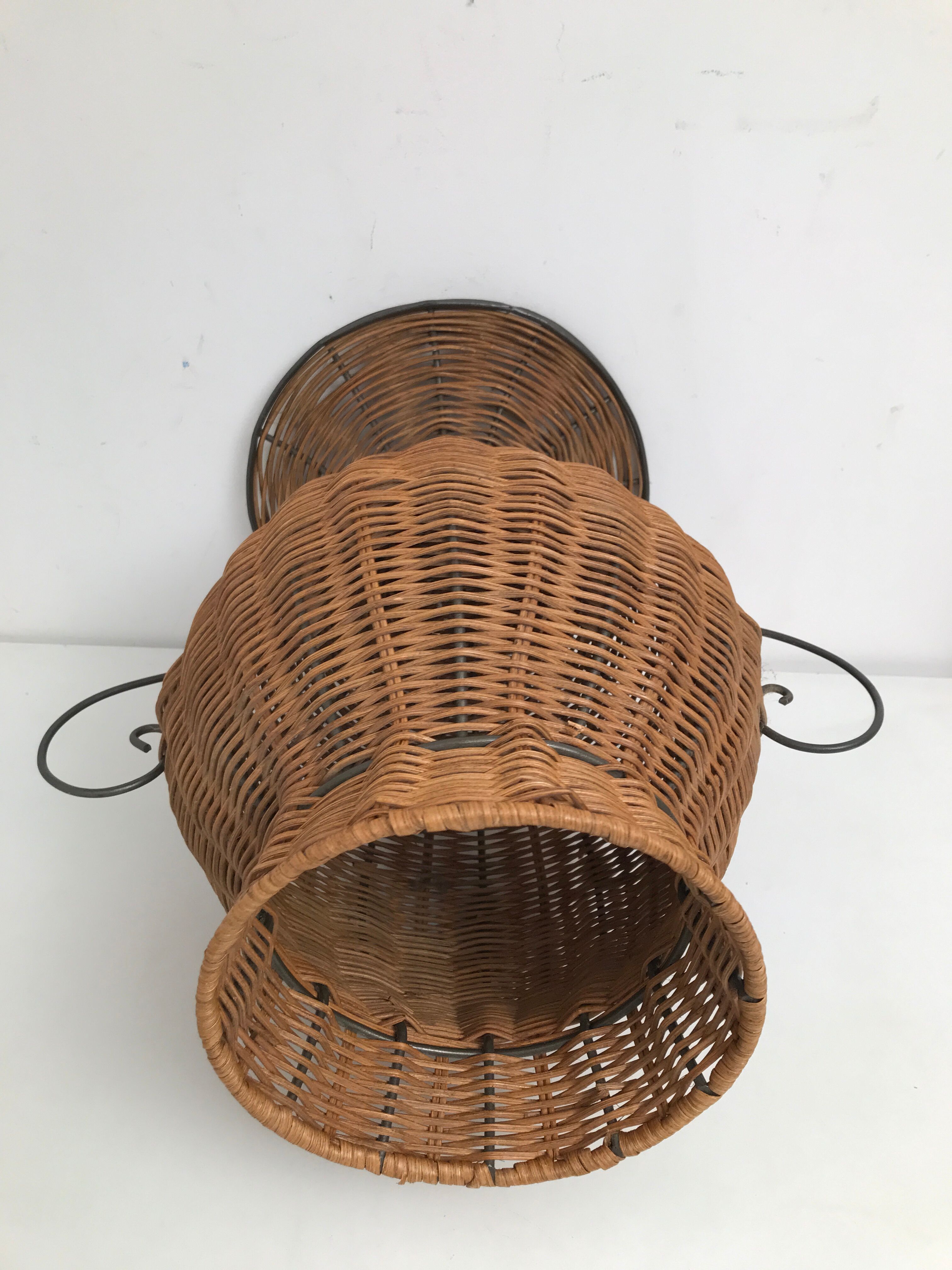 Vintage wrought iron wicker plant holder