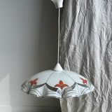 Small vintage chandelier in white and orange glass, geometric patterns D:43