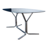 Large 70s dining table – chrome base and glass top