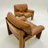 Pair of leather armchairs by Sapporo for Mobil Girgi, italy 1970s