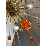 Contemporary Amber and Black Cubes Murano Glass Gold Sputnik Chandelier