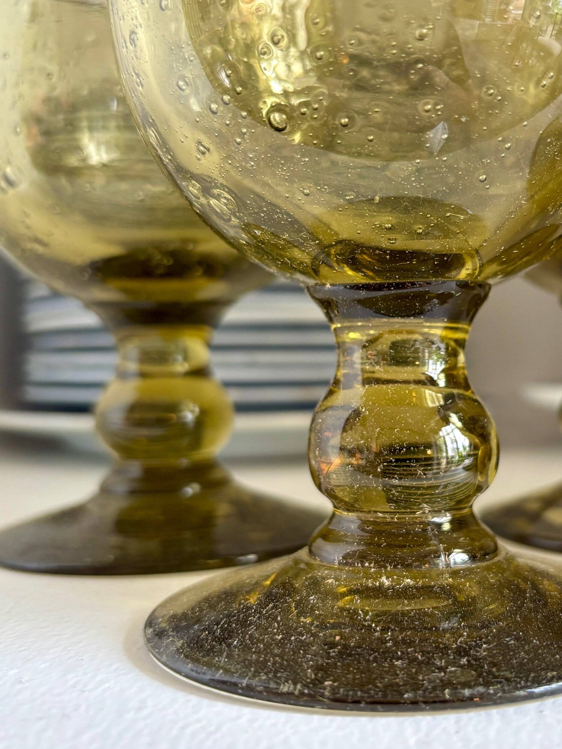 6 stemmed glasses in green blown glass