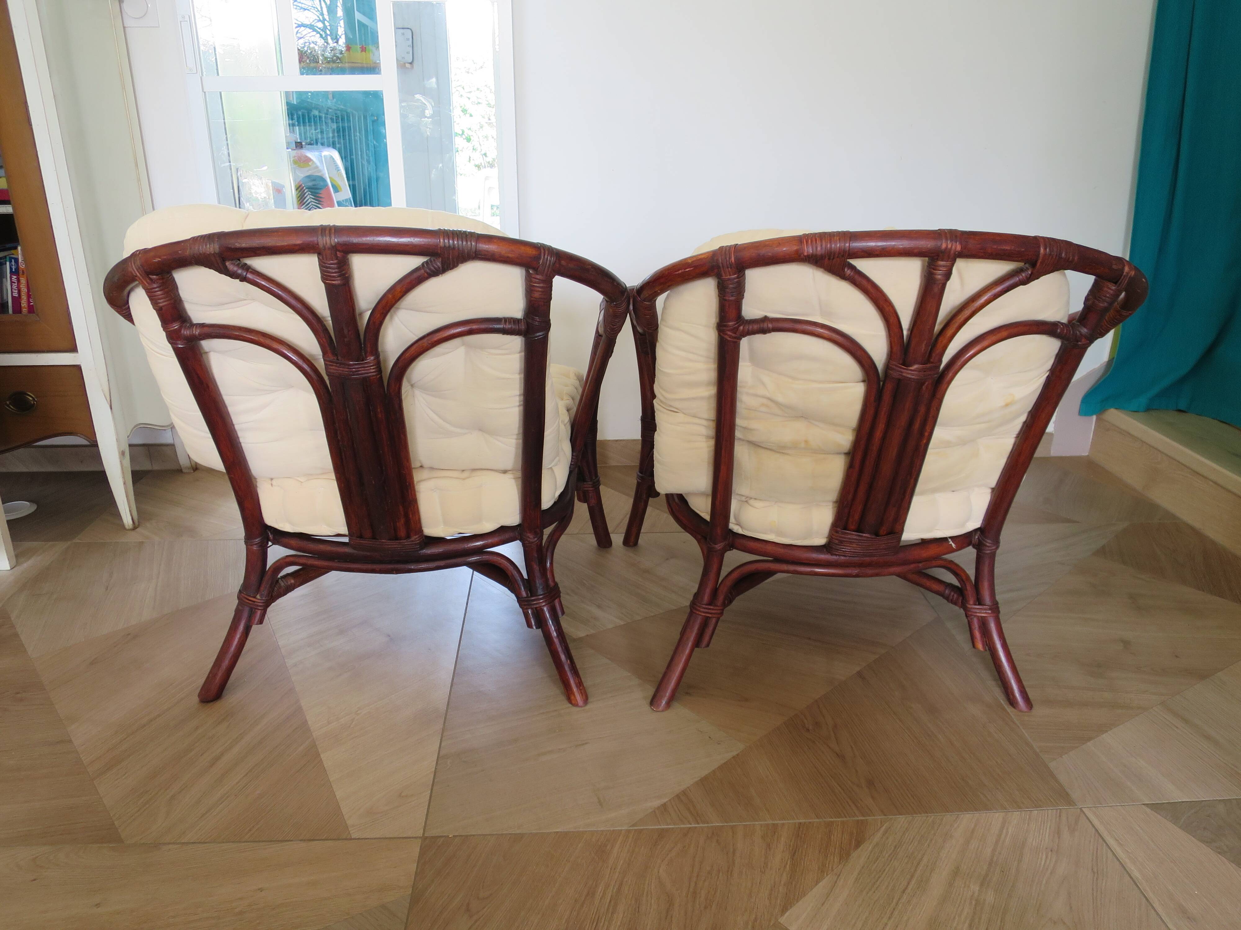 Set of 2 bamboo armchairs - curved wood - 1960s
