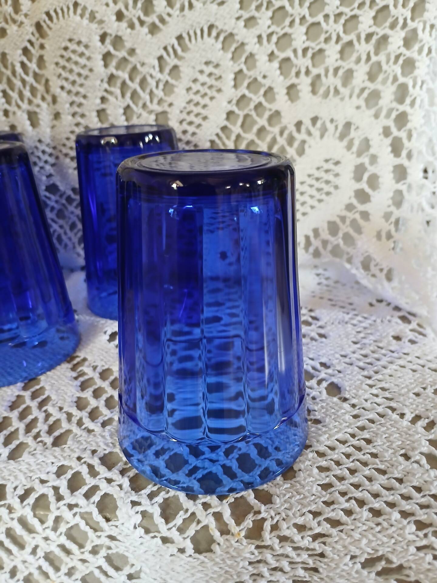 9 antique cobalt blue water glasses