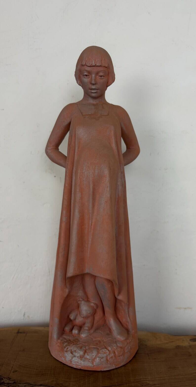 Vintage Terracotta Pregnant Woman Sculpture – Mid-Century Style Maternity Art Figurine