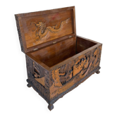 Antique Chinese Carved Export Chest – Dragon, Phoenix & Landscape Deco