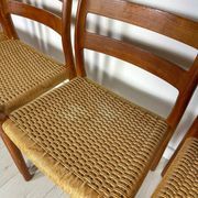 1960s Set of 6 Danish Teak Papercord Dining Chairs Model 84 by Niels Møller