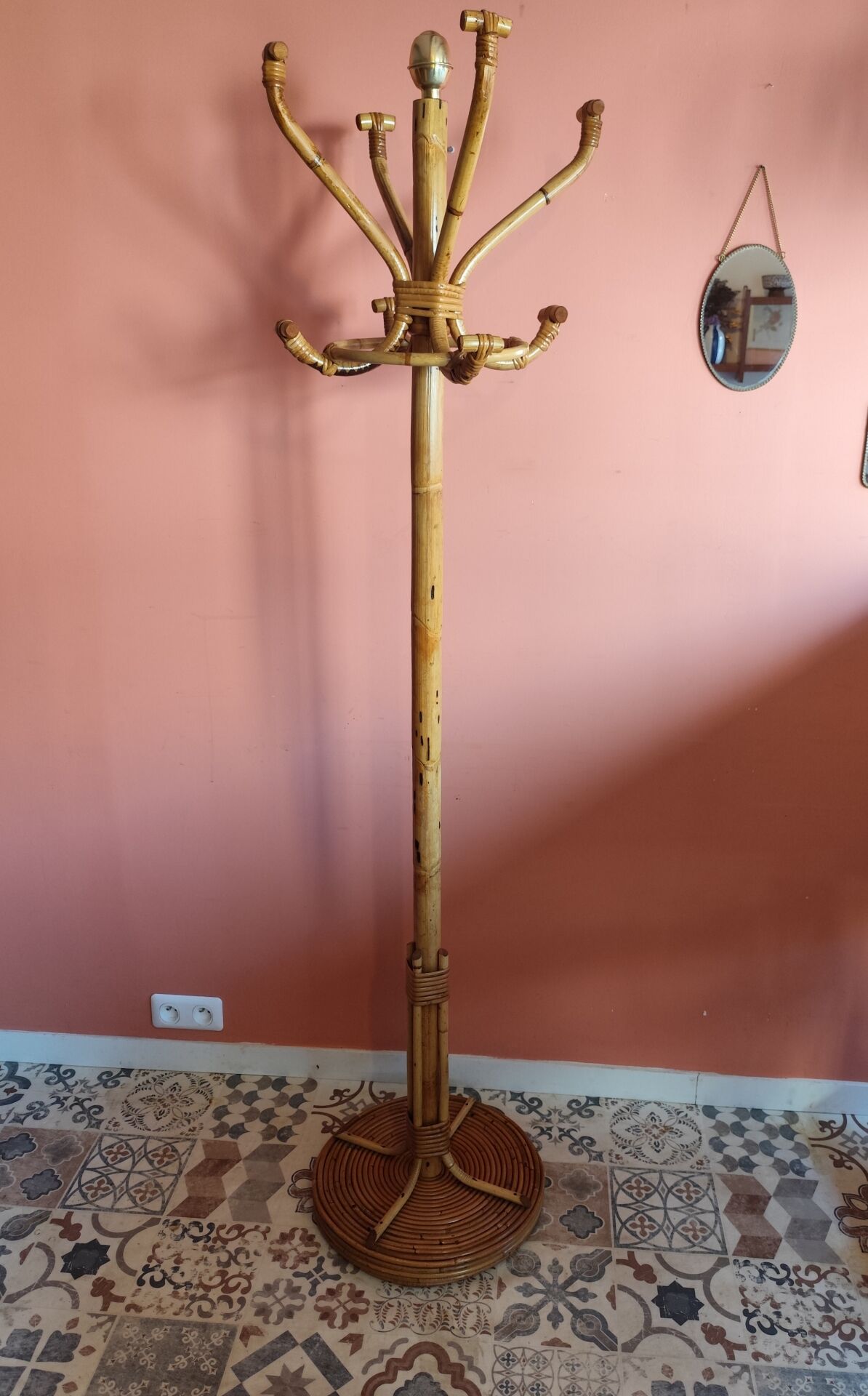 Rattan coat rack
