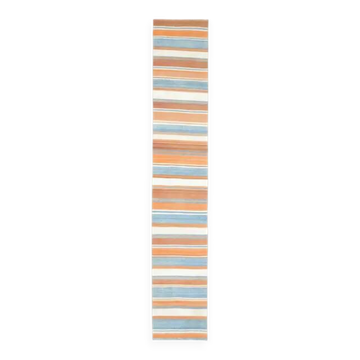 Tapis coureur vintage en laine et coton turc noué à la main orange 55x319
