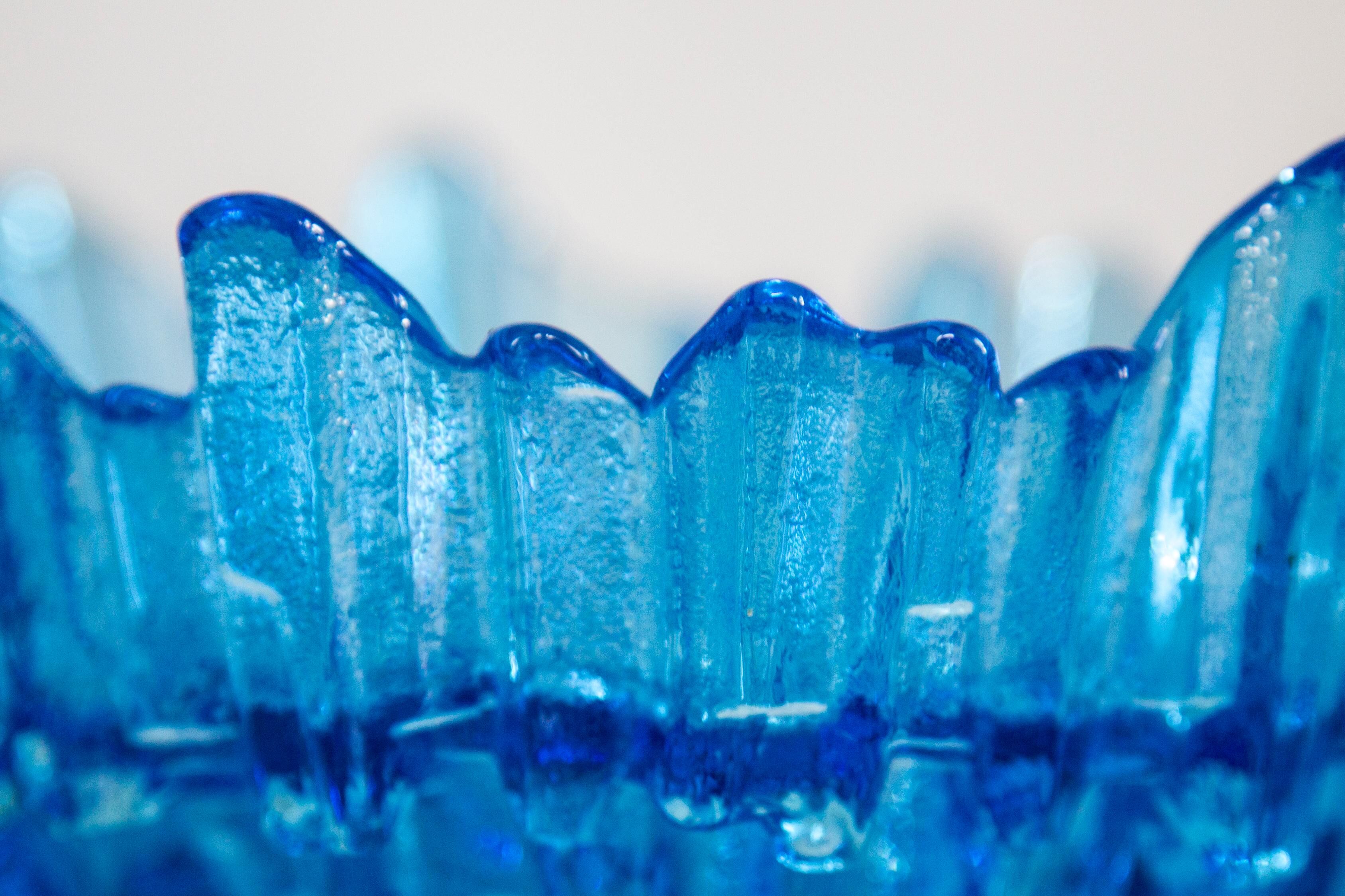 Vintage decorative plate in light blue glass, Italy, 1960s