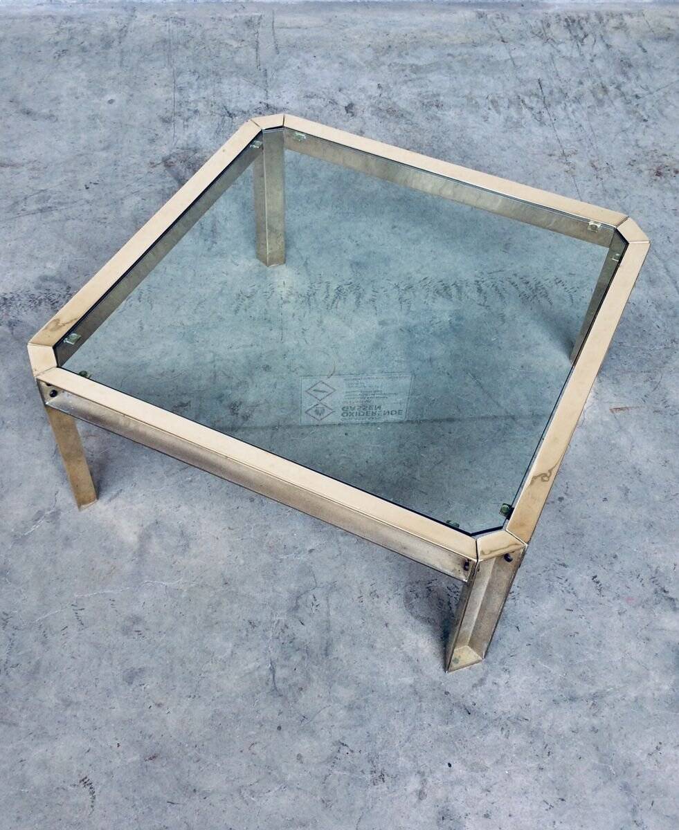 Brass and Glass Square Coffee Table by Peter Ghyczy, 1970s