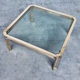 Brass and Glass Square Coffee Table by Peter Ghyczy, 1970s
