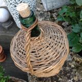 Green canister with wicker, vintage 60/70