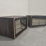 Pair of mirror and leather bedsides Ruf international, 60s/70s