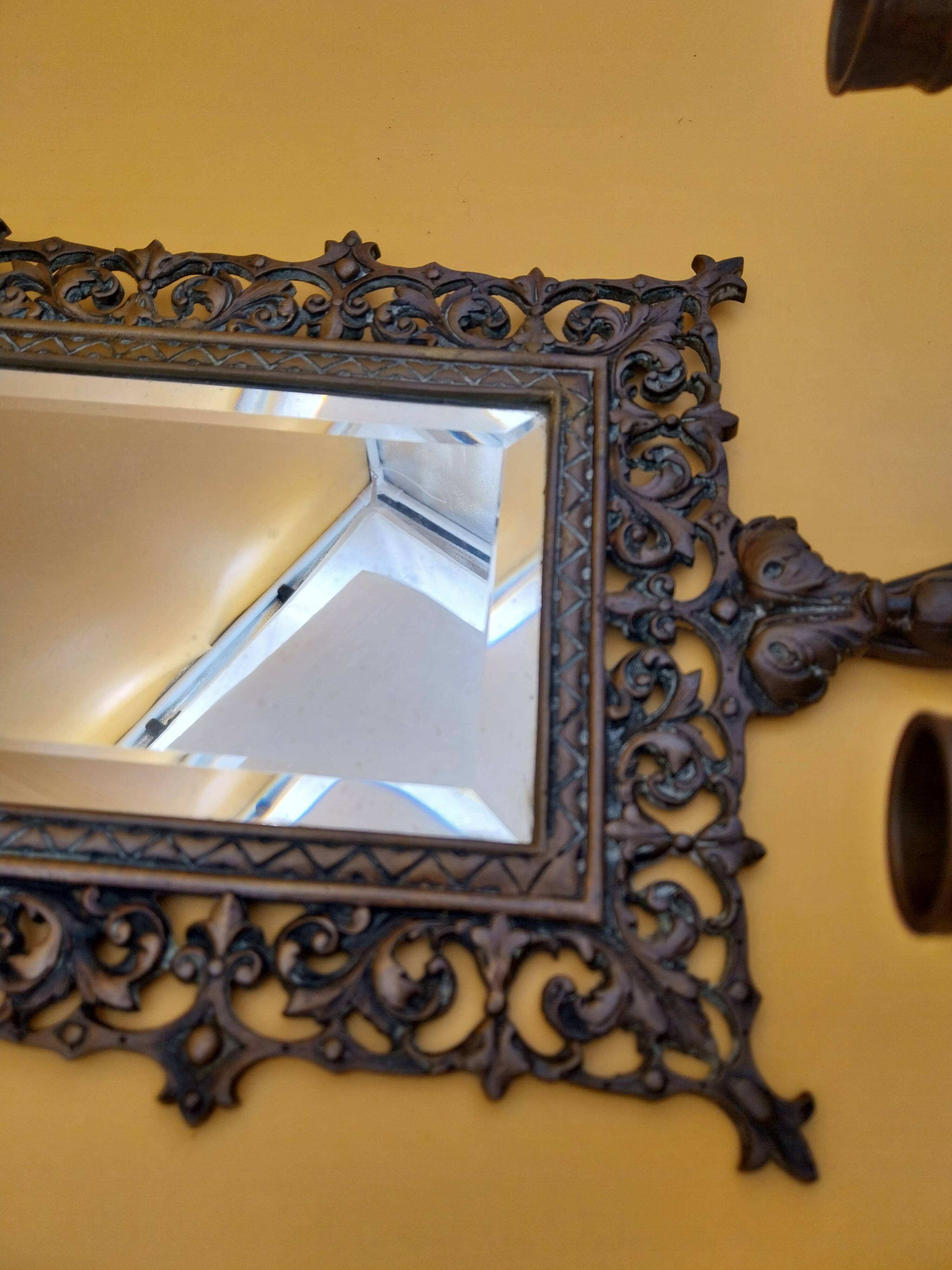 Applique miroir bougeoirs bronze doré