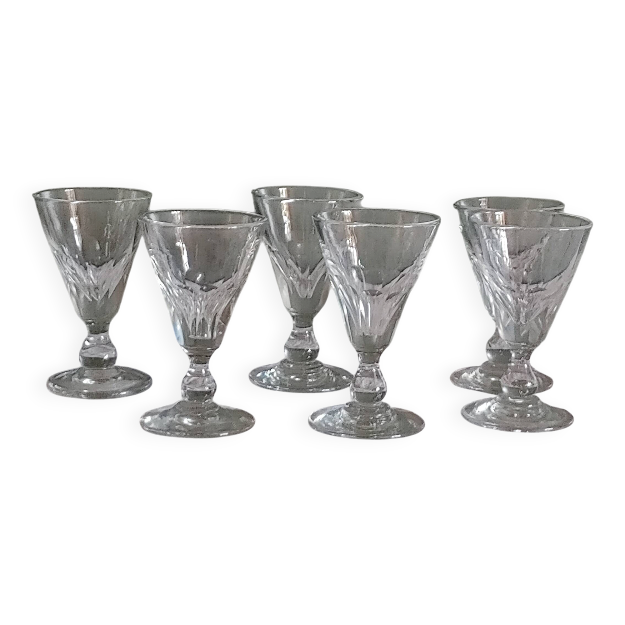 6 Louis Philippe wine glasses with flat sides - 19th century.
