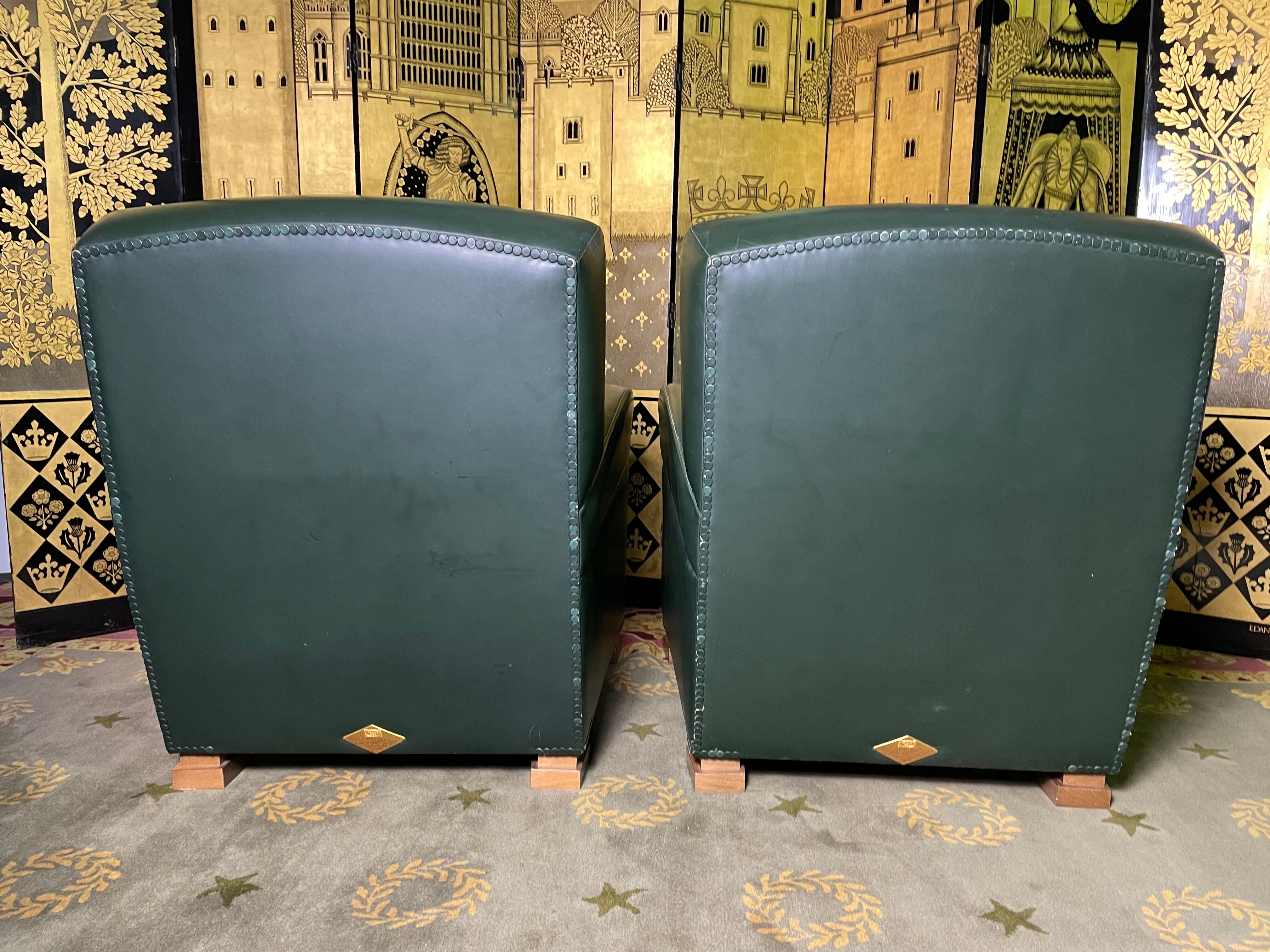 Pair of Poltrona Frau Green Leather Club Armchairs Limited Edition