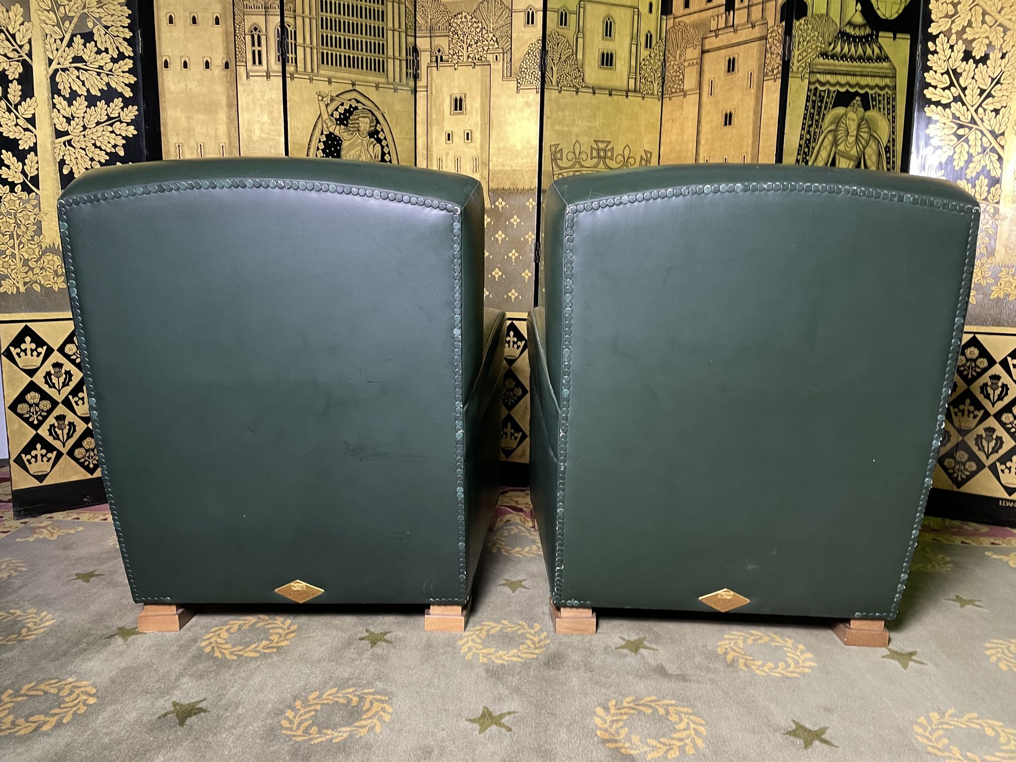 Pair of Poltrona Frau Green Leather Club Armchairs Limited Edition