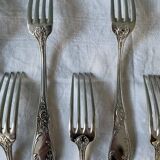 Series of 21 antique silver metal table forks