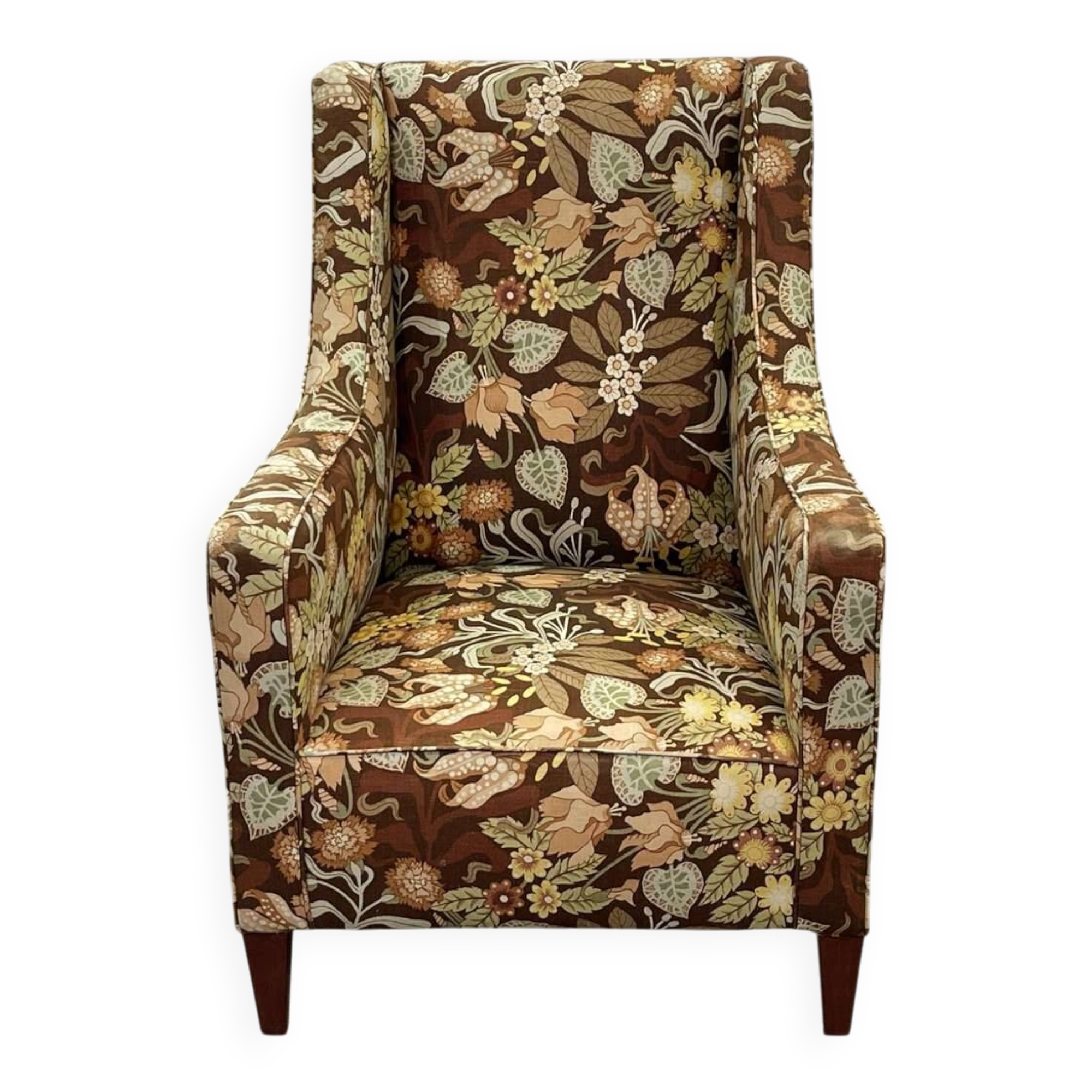 Fauteuil anglais des années 1930 à tissu fleurs