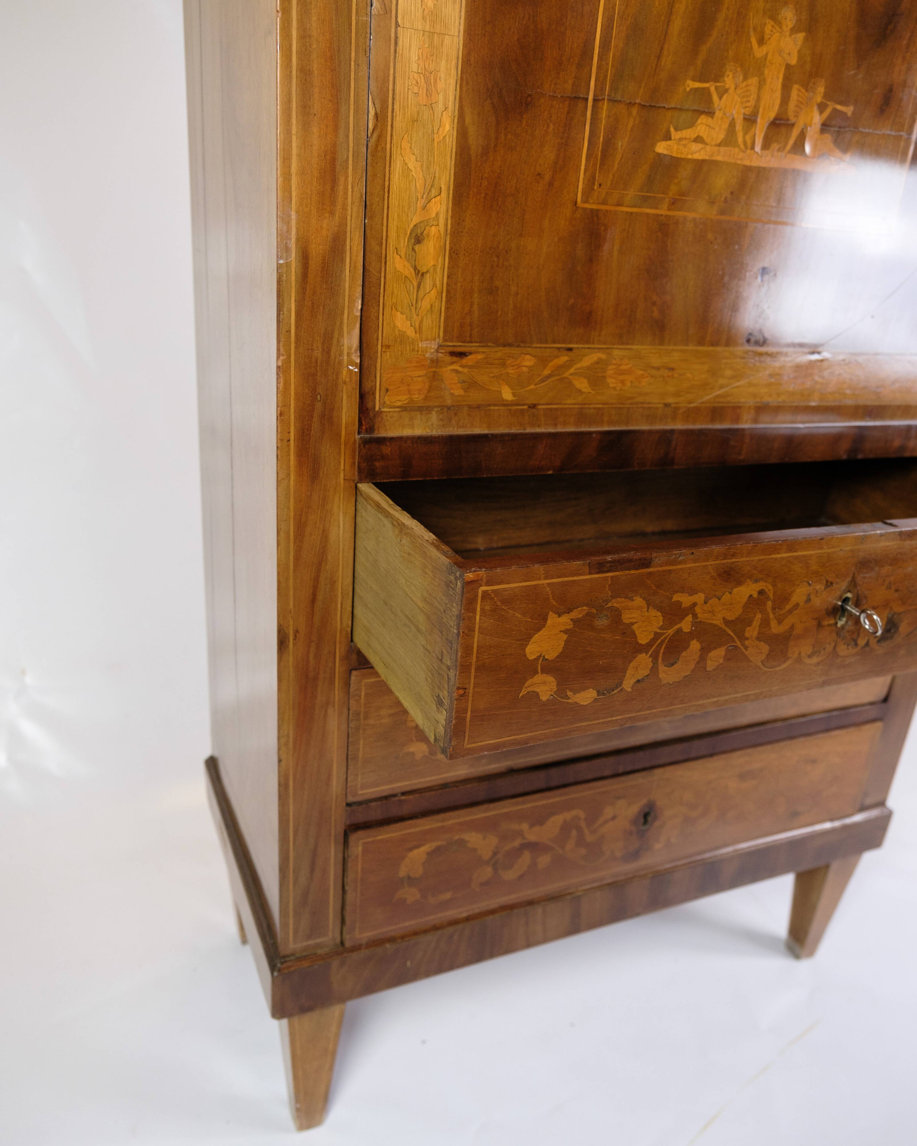 Secretary Empire Style Hand Polished Mahogany With Intarsia From 1820s