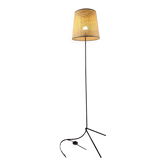 Modernist tripod floor lamp in black metal and cane from the 1950s/1960s.
