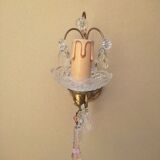Applique laiton pampilles verre cristal verre rose  ancien vintage dp 0522018
