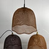 Beehive webbing rattan wicker pendant hanging lamp, 1930s