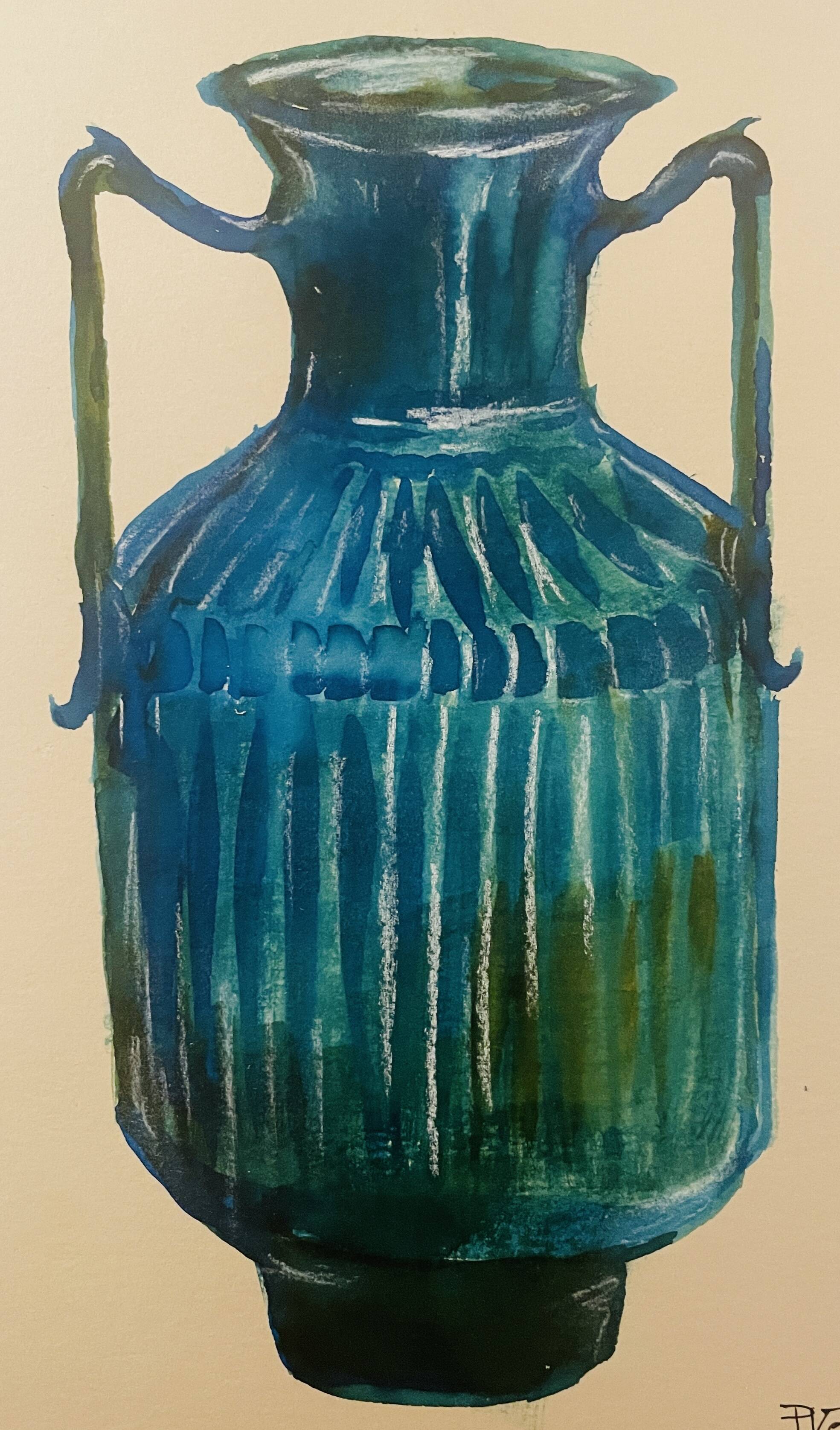 Signed watercolor and ink painting Vase Wabi Sabi collection China