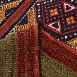 Navy Blue Orange Square Antique Kilim Rug, 128x128Cm