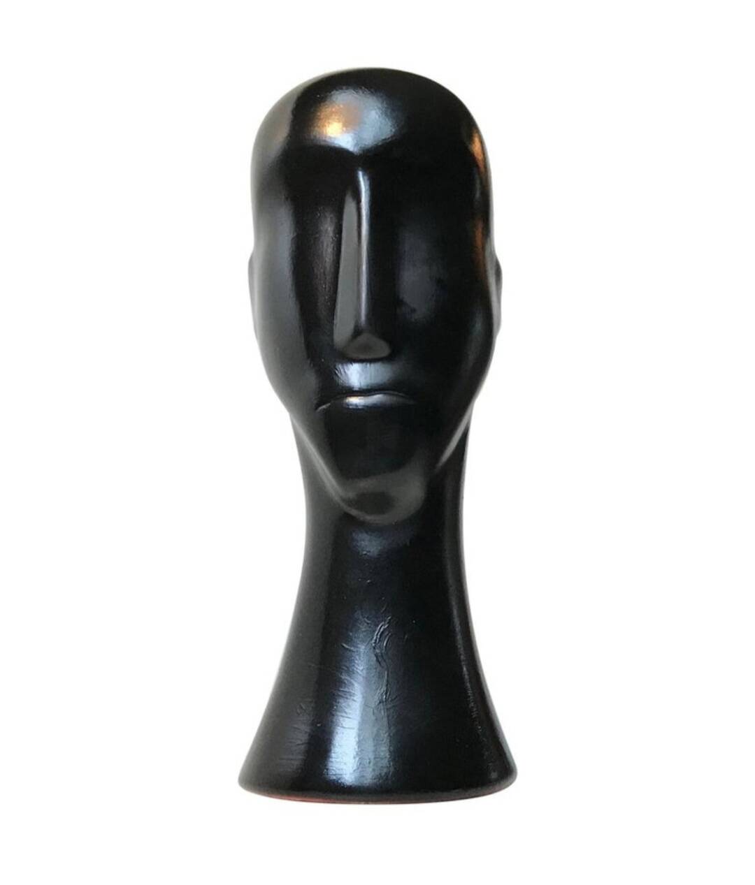 Modernist black ceramic sculpture – stylised head – 1960s