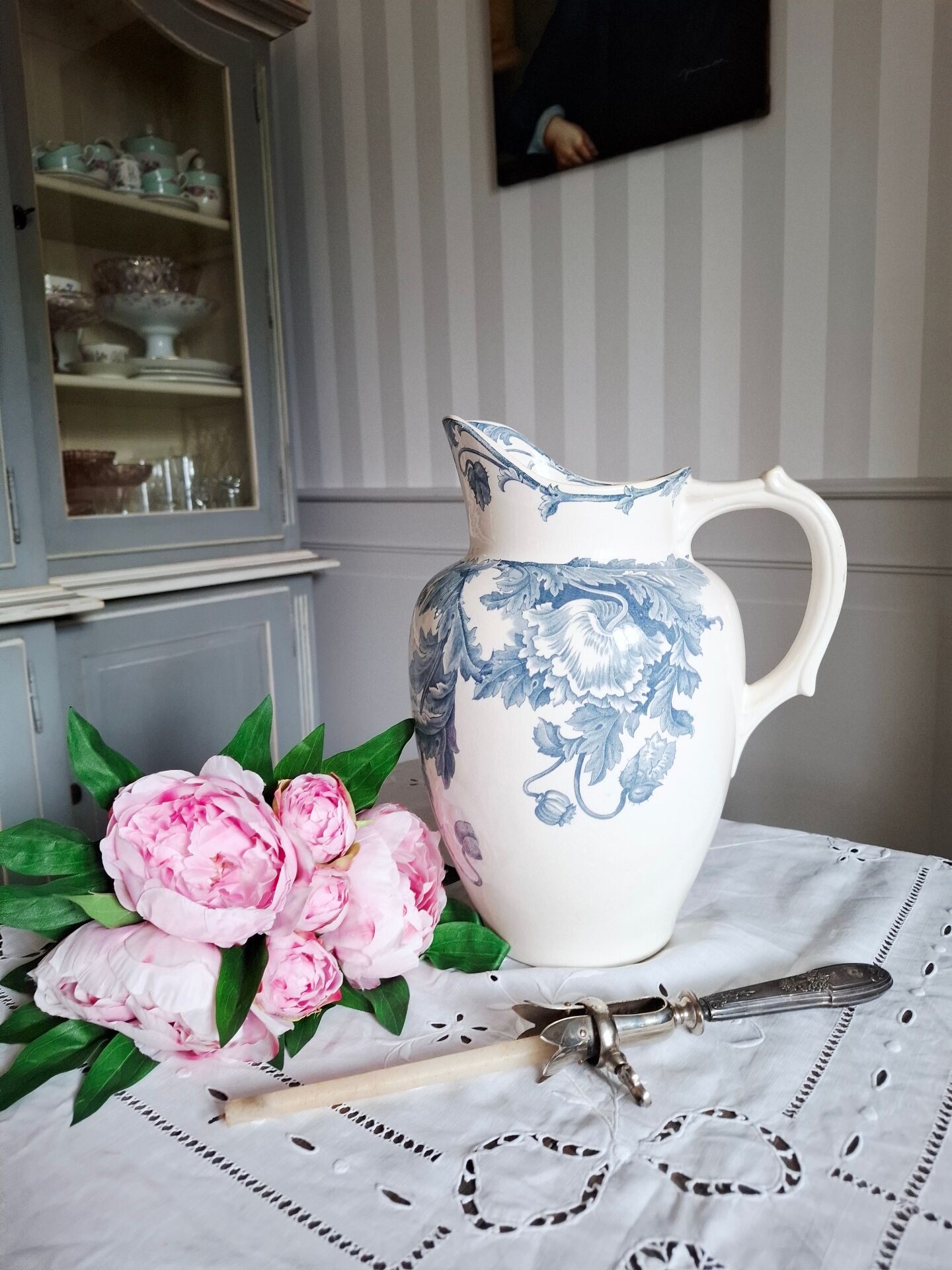 Old pitcher in ironstone faience Longwy