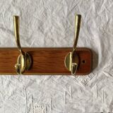 Vintage wall coat rack in lacquered wood - 3 golden hooks