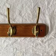 Vintage wall coat rack in lacquered wood - 3 golden hooks