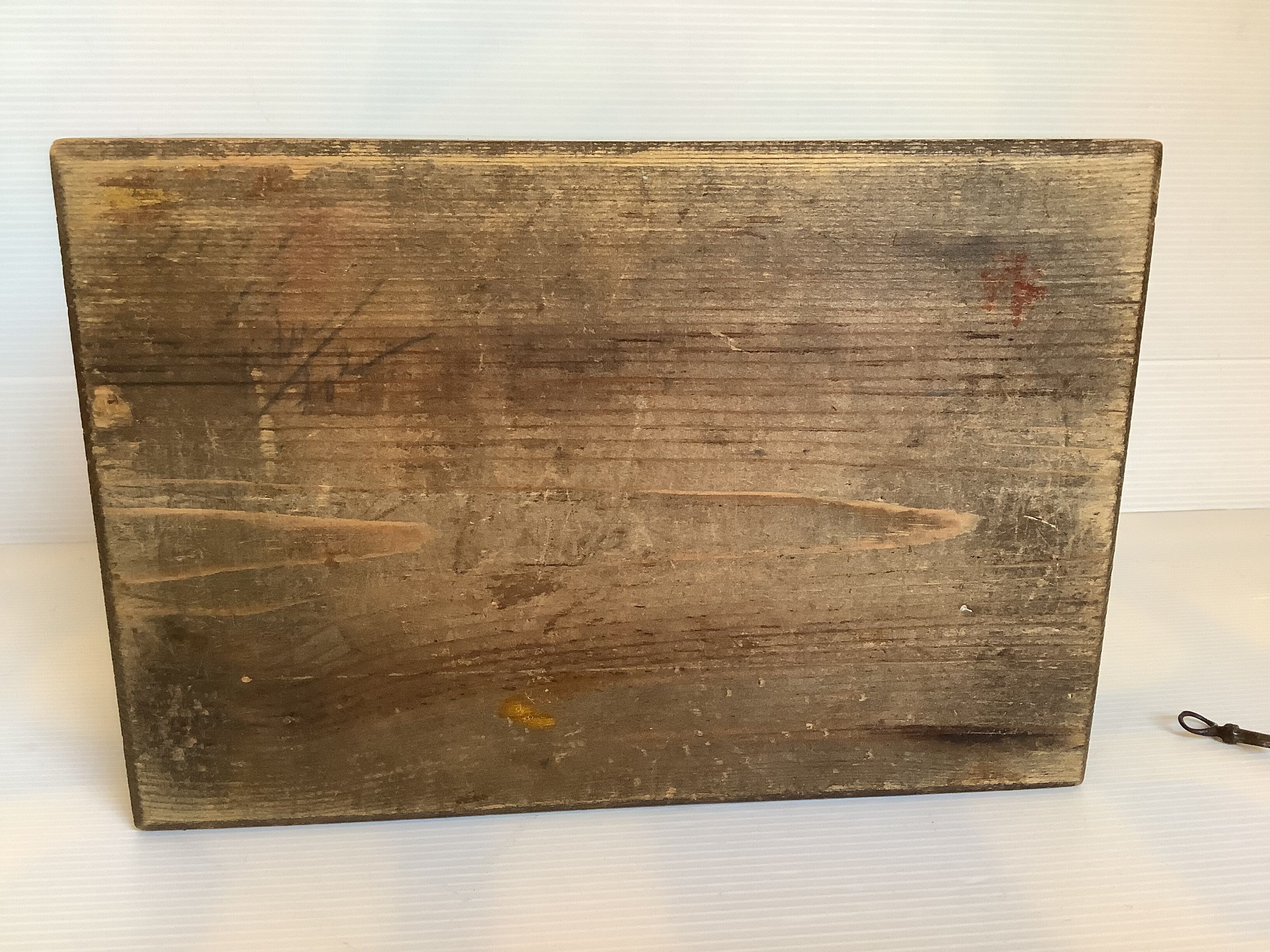 Old wooden box with handle and metal keys
