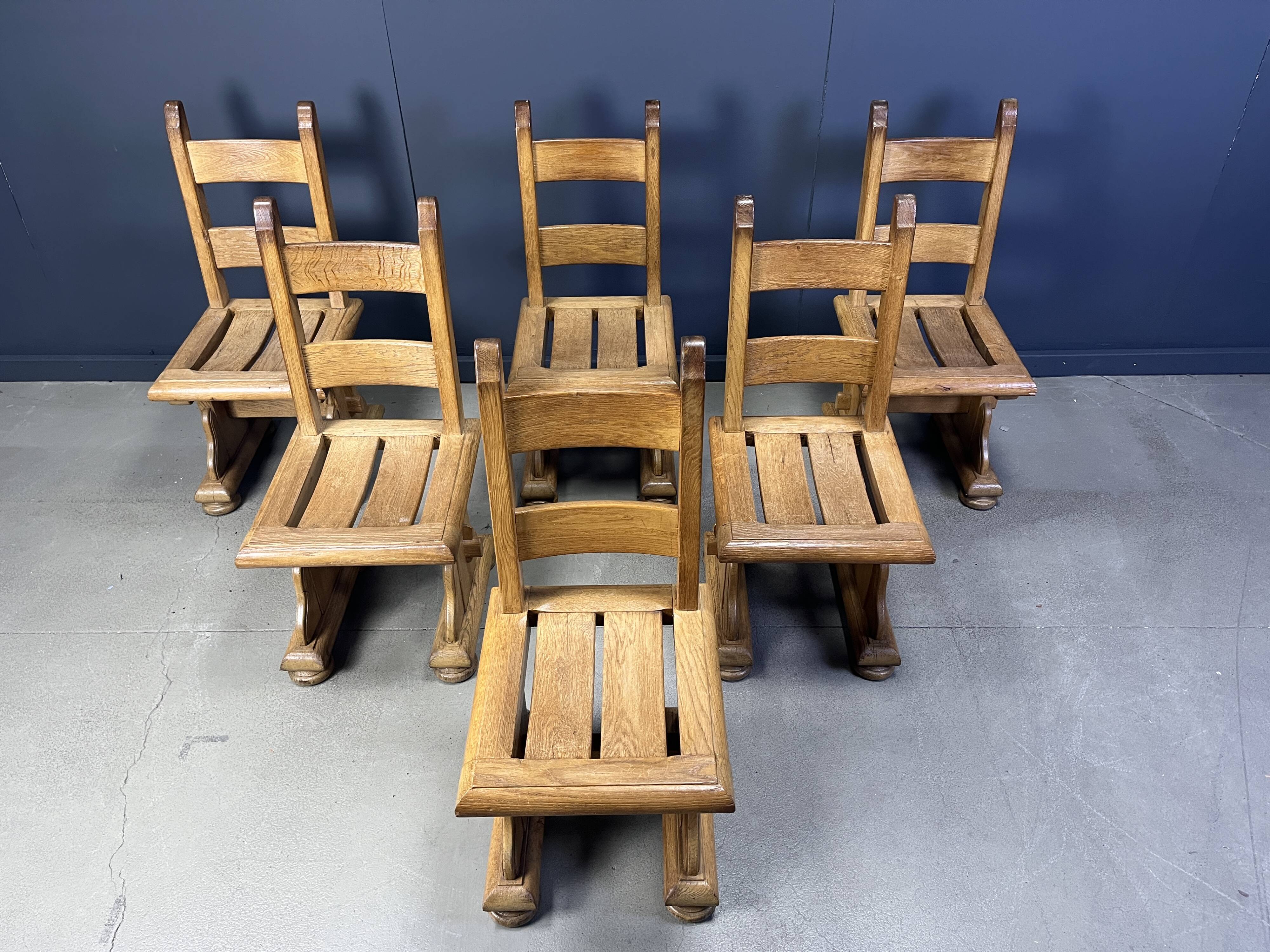 Solid oak brutalist dining chairs, 1960s