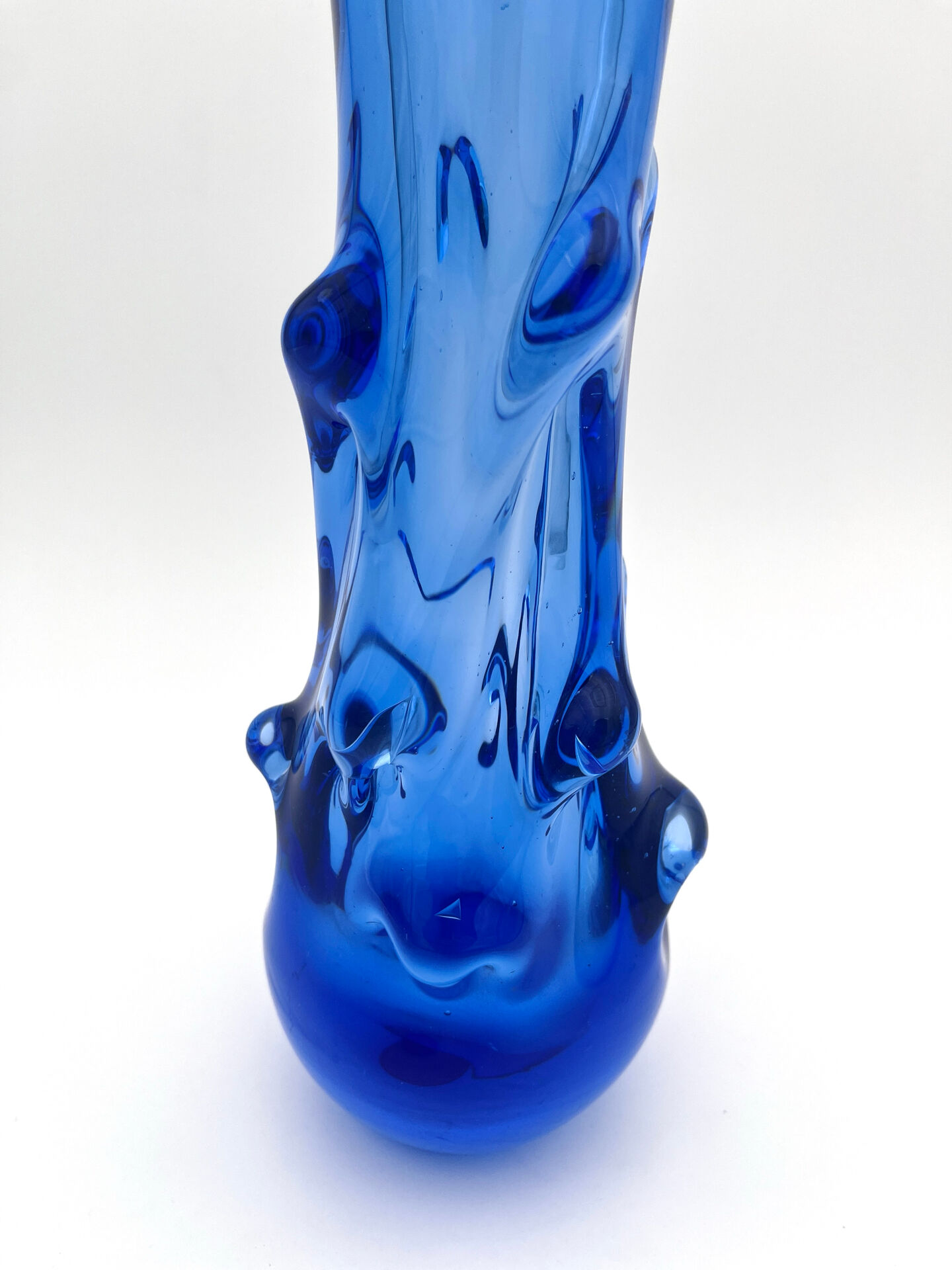 Vase Jan Beránek Chribska Art Glass Blue 27cm 1.68kg Mid-Century