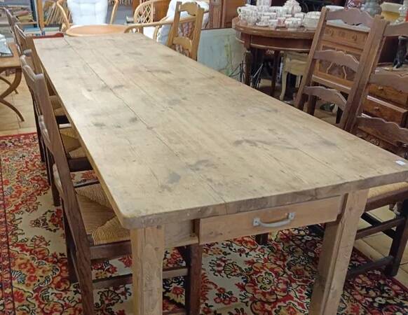 Large 19th Century Farm Table - Solid Wood - 240 cm