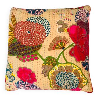 Beige floral Indian cushion