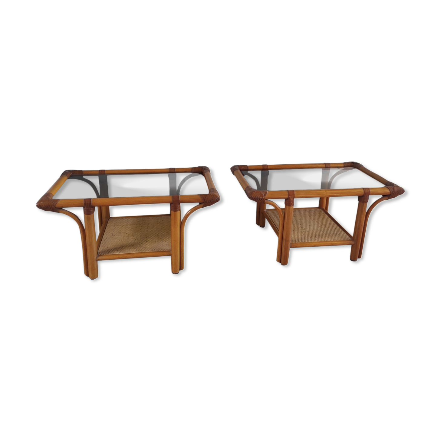 Pair of rattan bedside tables