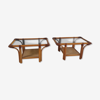 Pair of rattan bedside tables