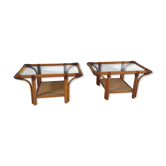 Paire de tables de chevet en rotin