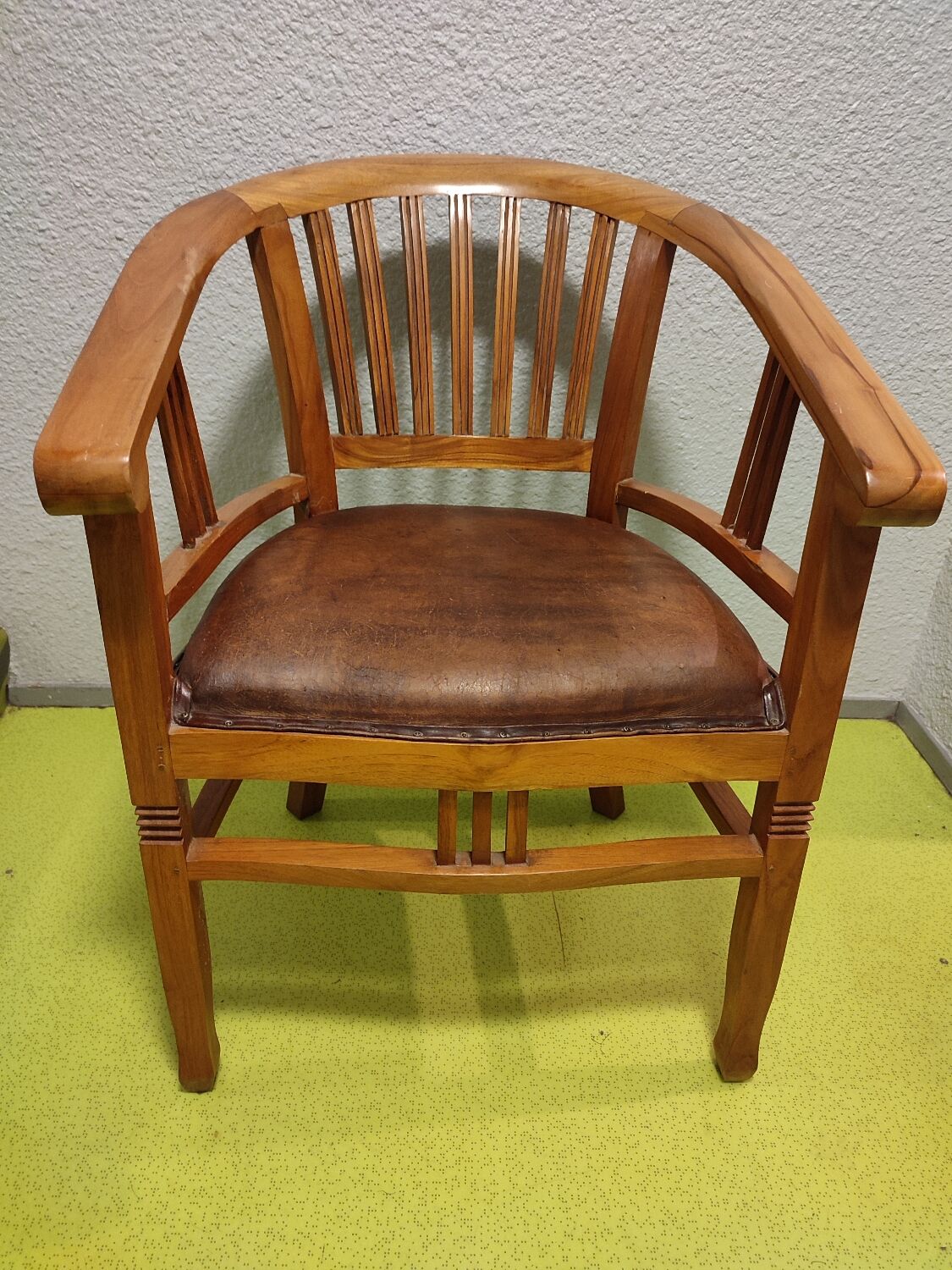 Fauteuil de bureau en teck et cuir vintage