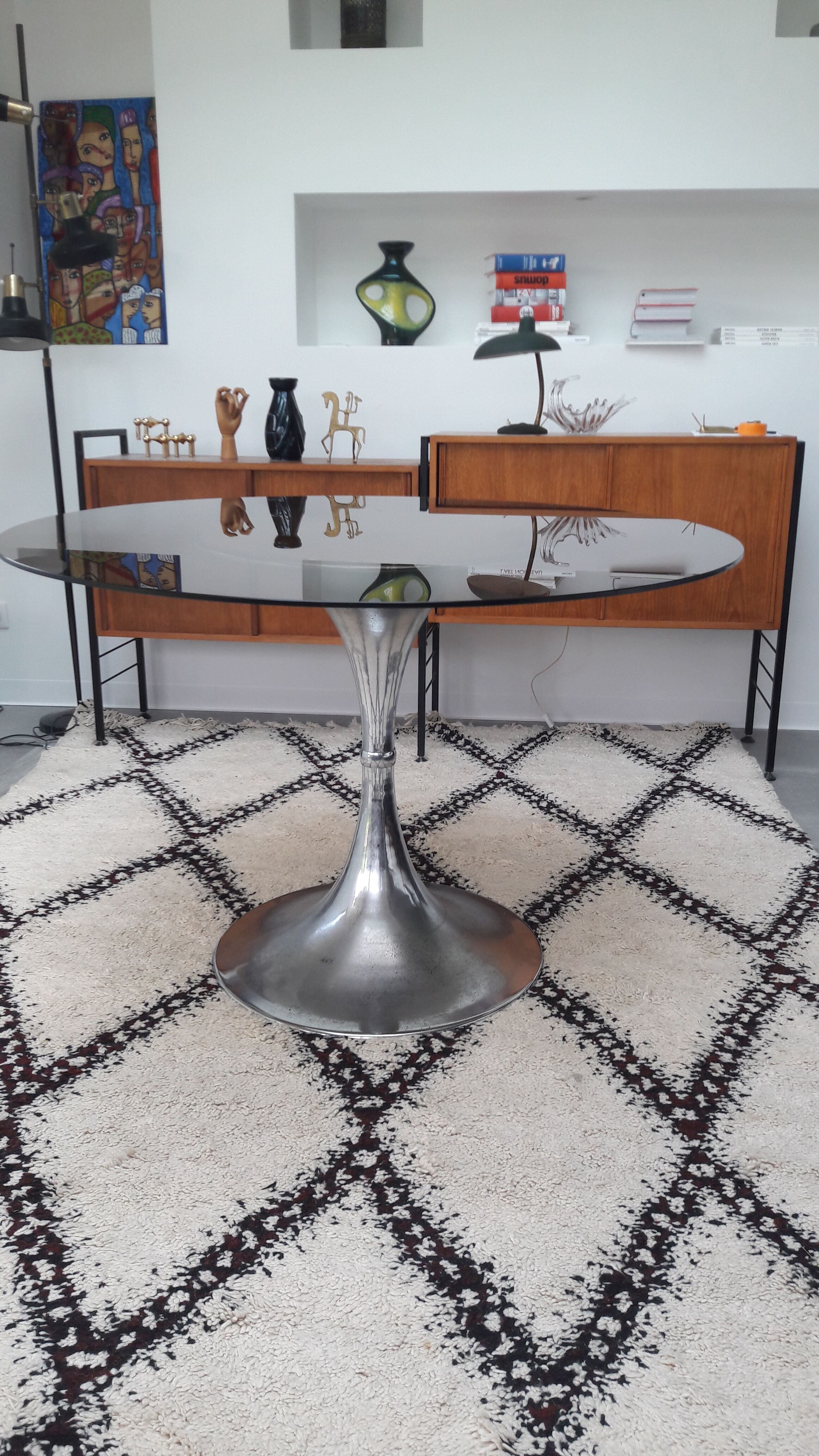 Table pied tulipe chromé années 70
