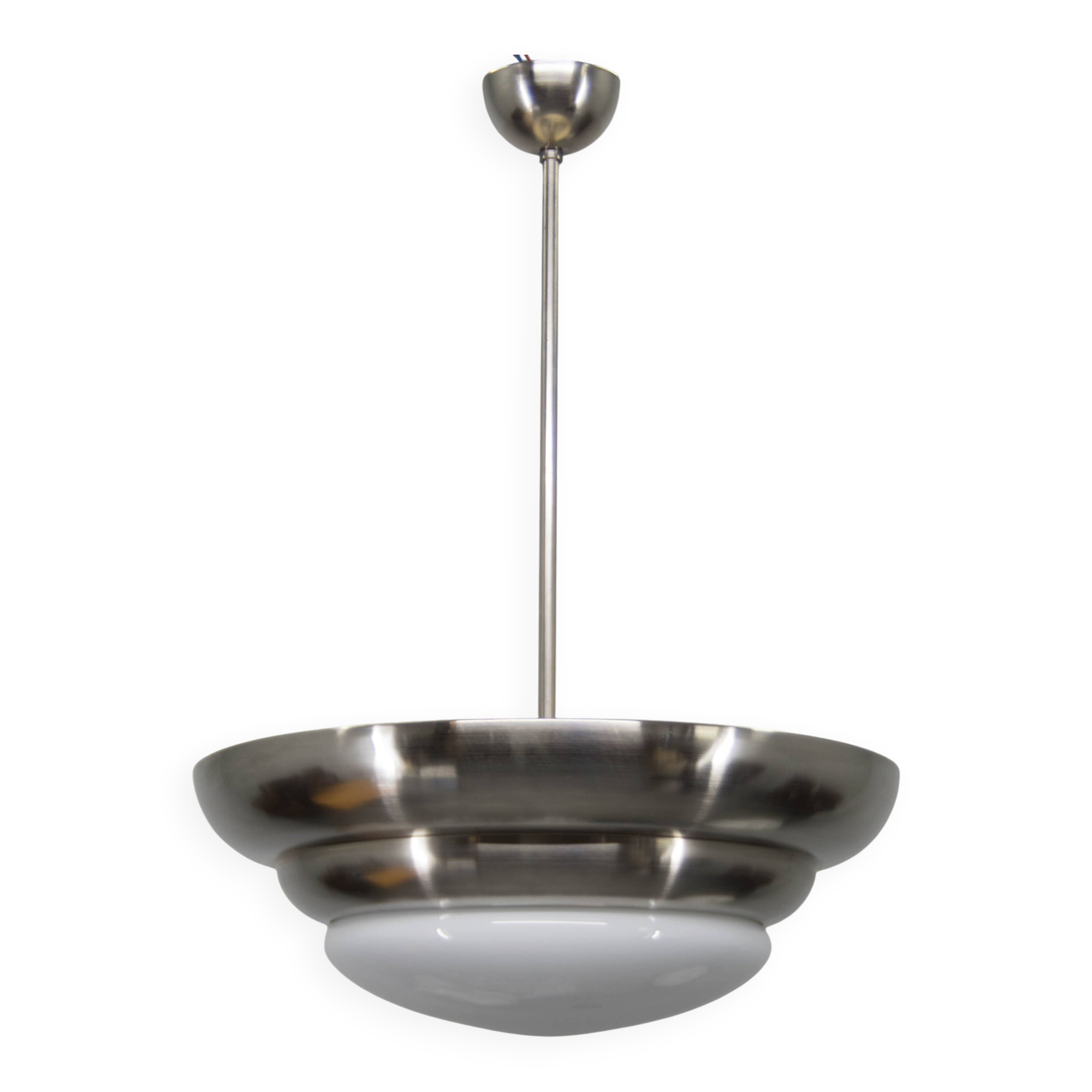 Rare Franta Anýž Nickel Chandelier, 1930s, Restored