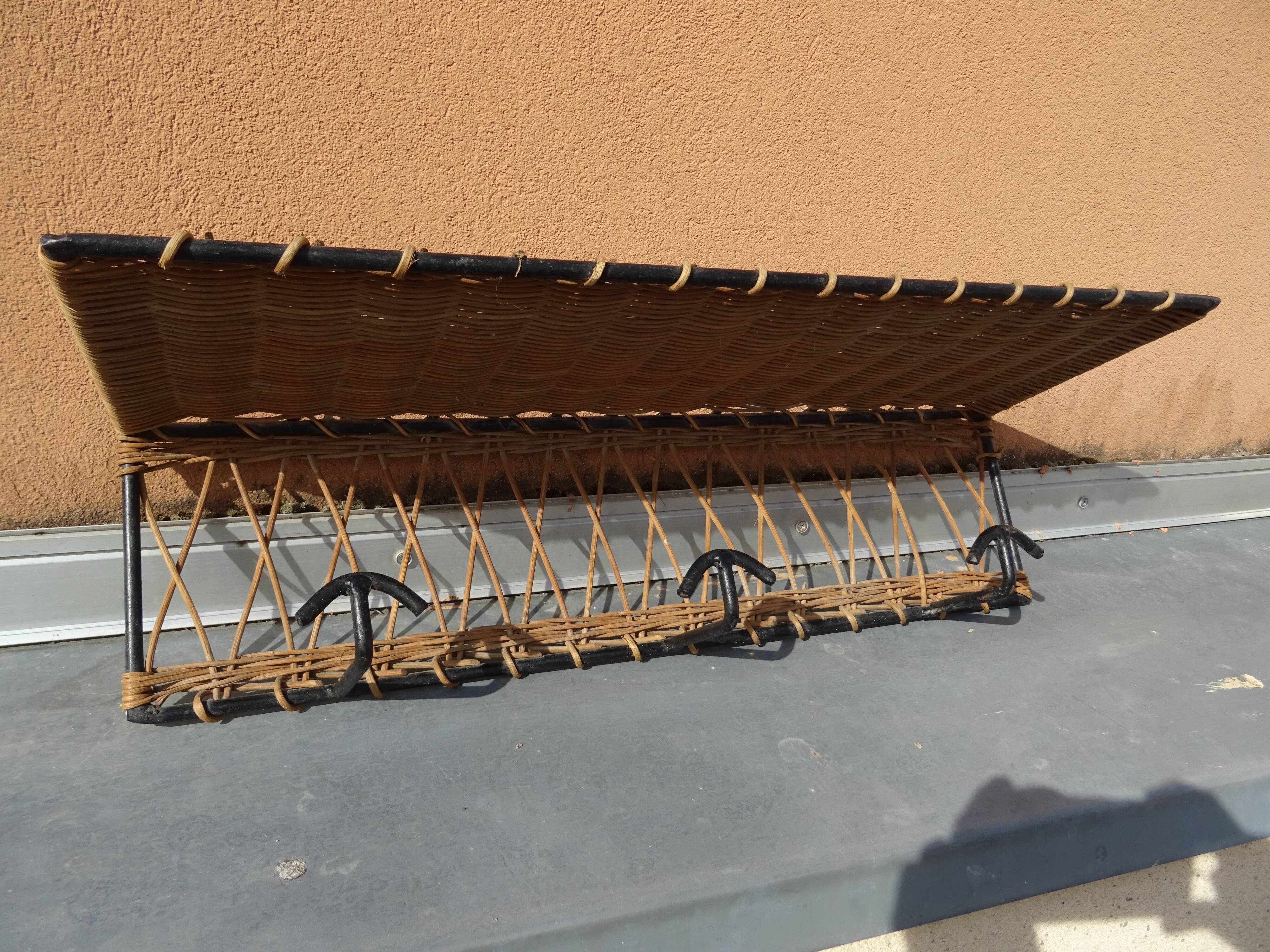 Ferotin coat rack in wicker and metal from the 60s vintage