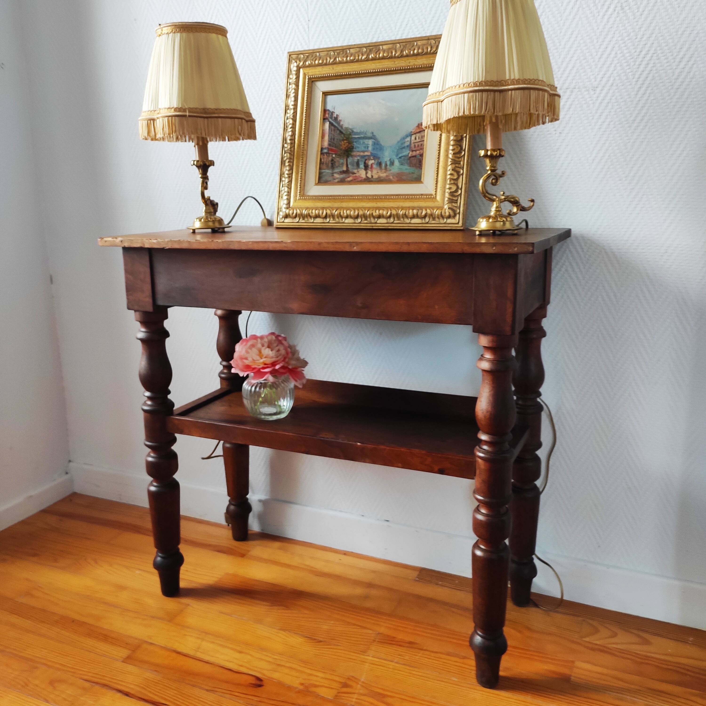 Antique solid walnut console serving trolley