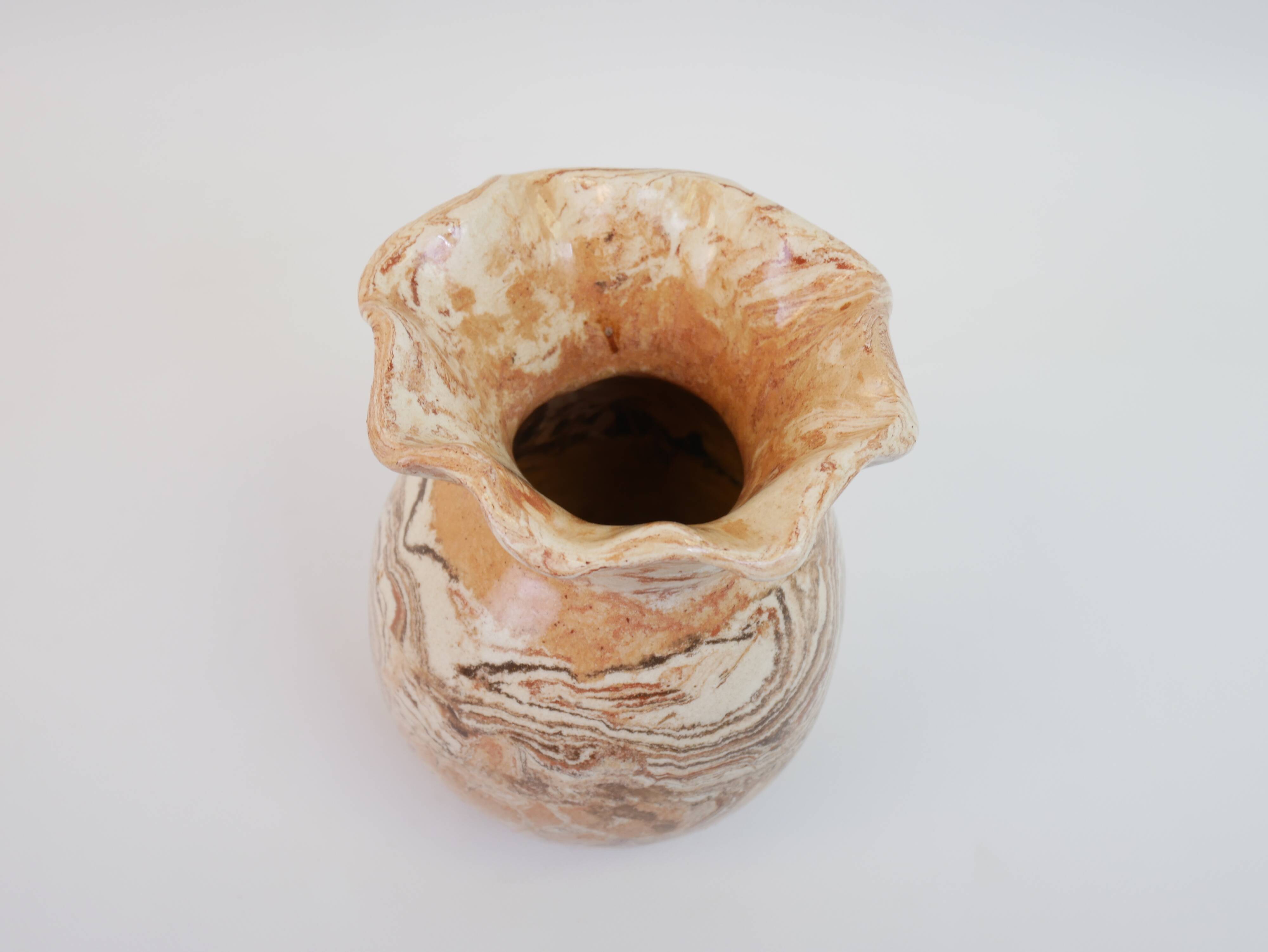 Round vase with corolla neck in ochre mixed earth